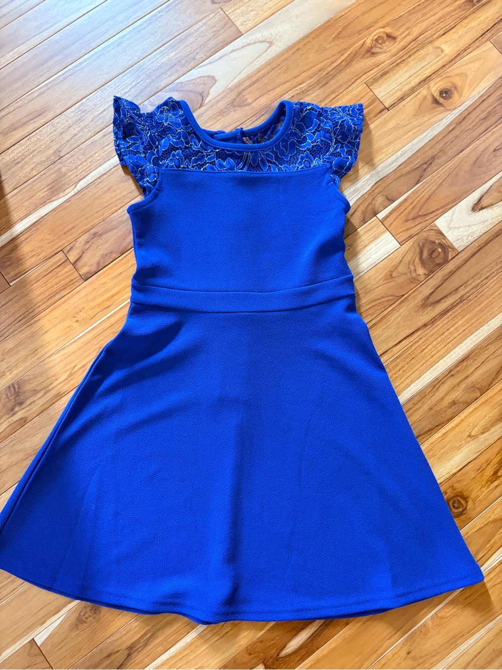Girls Royal Blue Lace Yoke Fit & Flare Dress